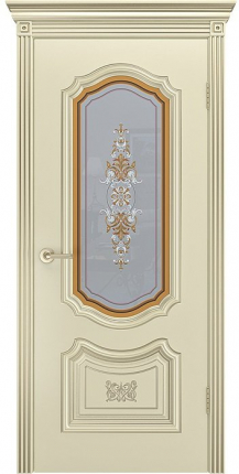 Межкомнатная дверь Соло R-0 B3, остекленная, шампань, патина белое золото