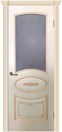 Дверь межкомнатная эмаль Легенда Вуаль, остеклённая, RAL1013, патина шампань