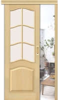 Раздвижная дверь массив сосны Bravo М 7, остекленная, под покраску