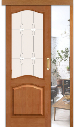 Раздвижная дверь массив сосны Bravo М 7, остекленная, светлый лак