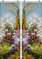 Раздвижная стеклянная дверь двустворчатая Painting-01 ПО (Фотопечать)