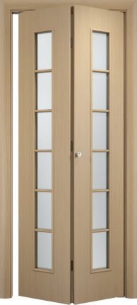 Складная дверь ламинированная Verda С-12 (о), остекленная, беленый дуб