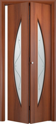Складная дверь ламинированная Verda С-6 (ф), остекленная, итальянский орех